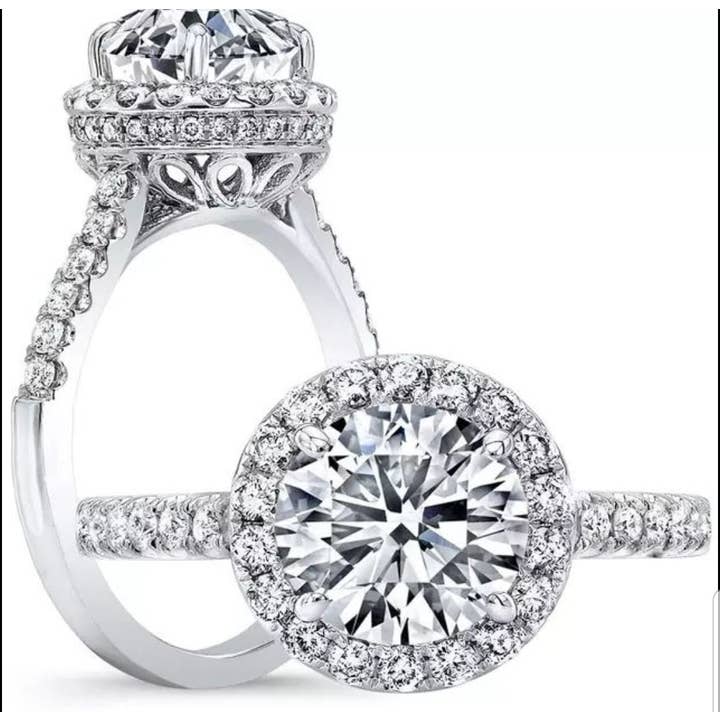 Round Diamond Veneer Cubic Zirconia Halo Engagement Ring for wholesale by Diamond Veneer Travel Jewelry