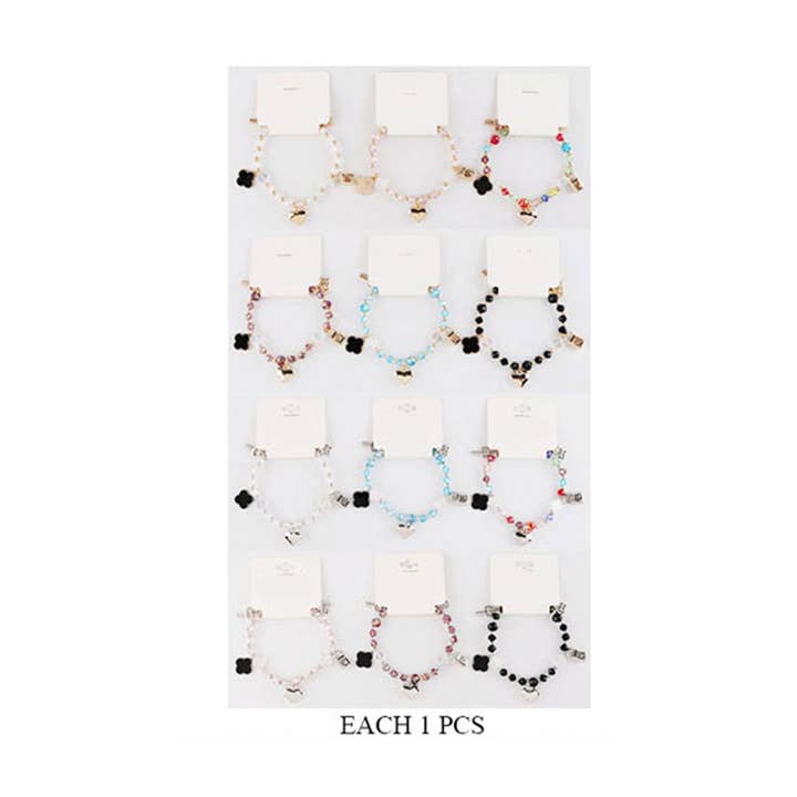 Sensibling Corp. - Wholesale Charm/Dangle Bracelet - Quatrefoil Heart Lock Key Charm Faceted Beaded Bracelets