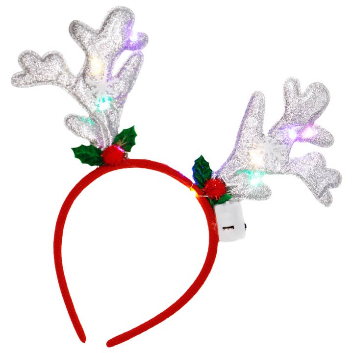 Cap Zone - Wholesale Fashion Headband - Women's - Rudolph Antler Glitter LED Light-Up Hairband5