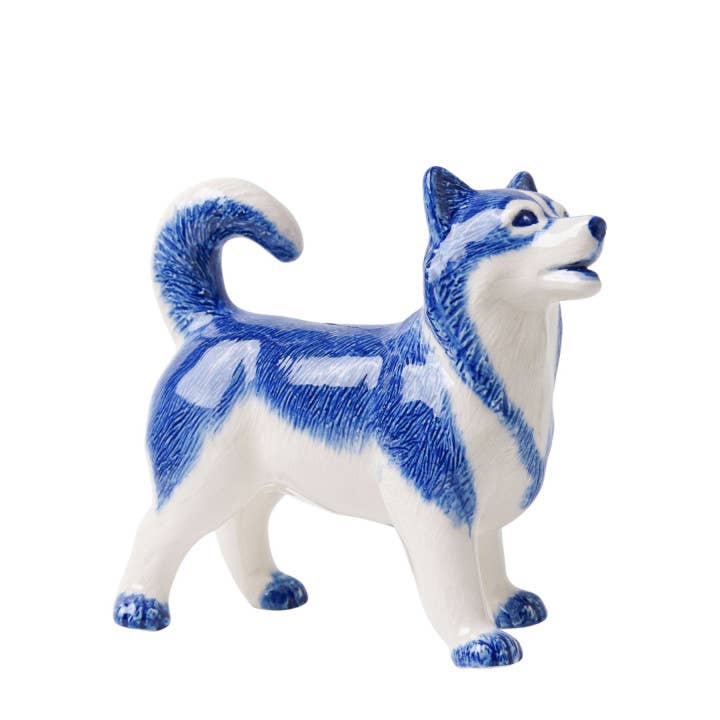 Heinen Delfts Blauw - Vendita all'ingrosso Statuette decorative - Statua di husky in porcellana Delft blu0