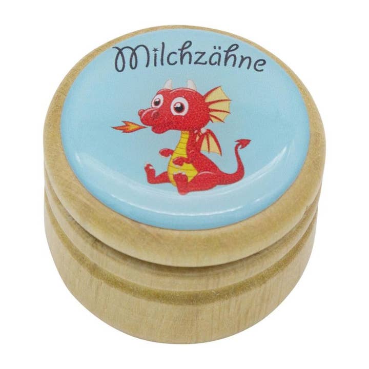 Milk Tooth Box Dragon Made of Wood with Screw Cap 44 mm for wholesale by GICO Spielwaren