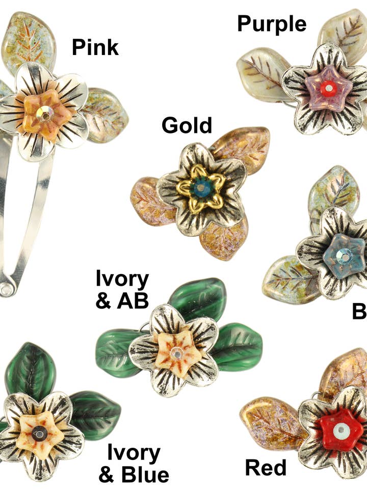 Ensembles de pinces à cheveux fleur argentée Eärwen pour la vente par Ardent Designs