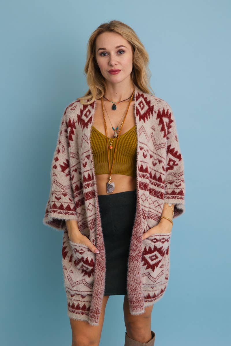 Leto Accessories – wholesale Cardigan – Women’s – Aztec Soft Knit cardigan with Tribal Print - Western Vibe 🌵3