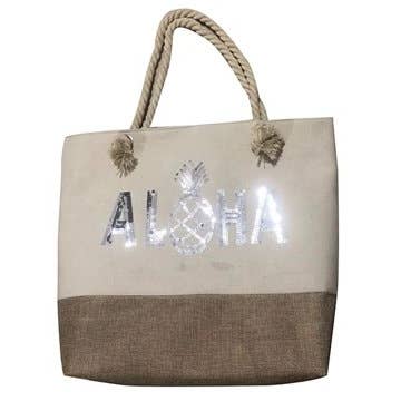 BORSA A TRACOLLA ALOHA PINEAPPLE IN ARGENTO CON PAILLETTES COLOR CREMA E CANAPA W/Z per la vendita all'ingrosso da parte di Bean & Vanilla