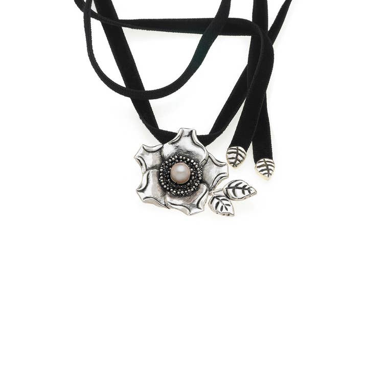 Grasset Rose Sterling Silver Pink Pearl Velvet Necklace for wholesale by Cynthia Gale New York