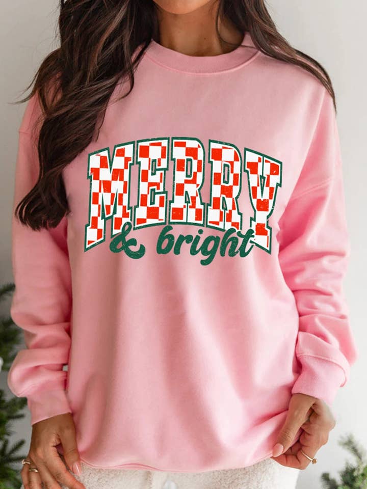 Rosa Felpa grafica festiva rosa MERRY & Bright in vendita all'ingrosso su Faire1