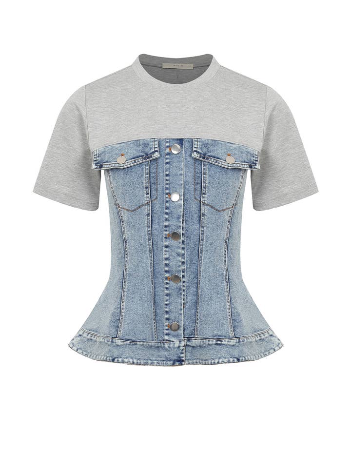 RIVIR - Wholesale Shirt - Women's - Mixed Media Denim T-shirt0