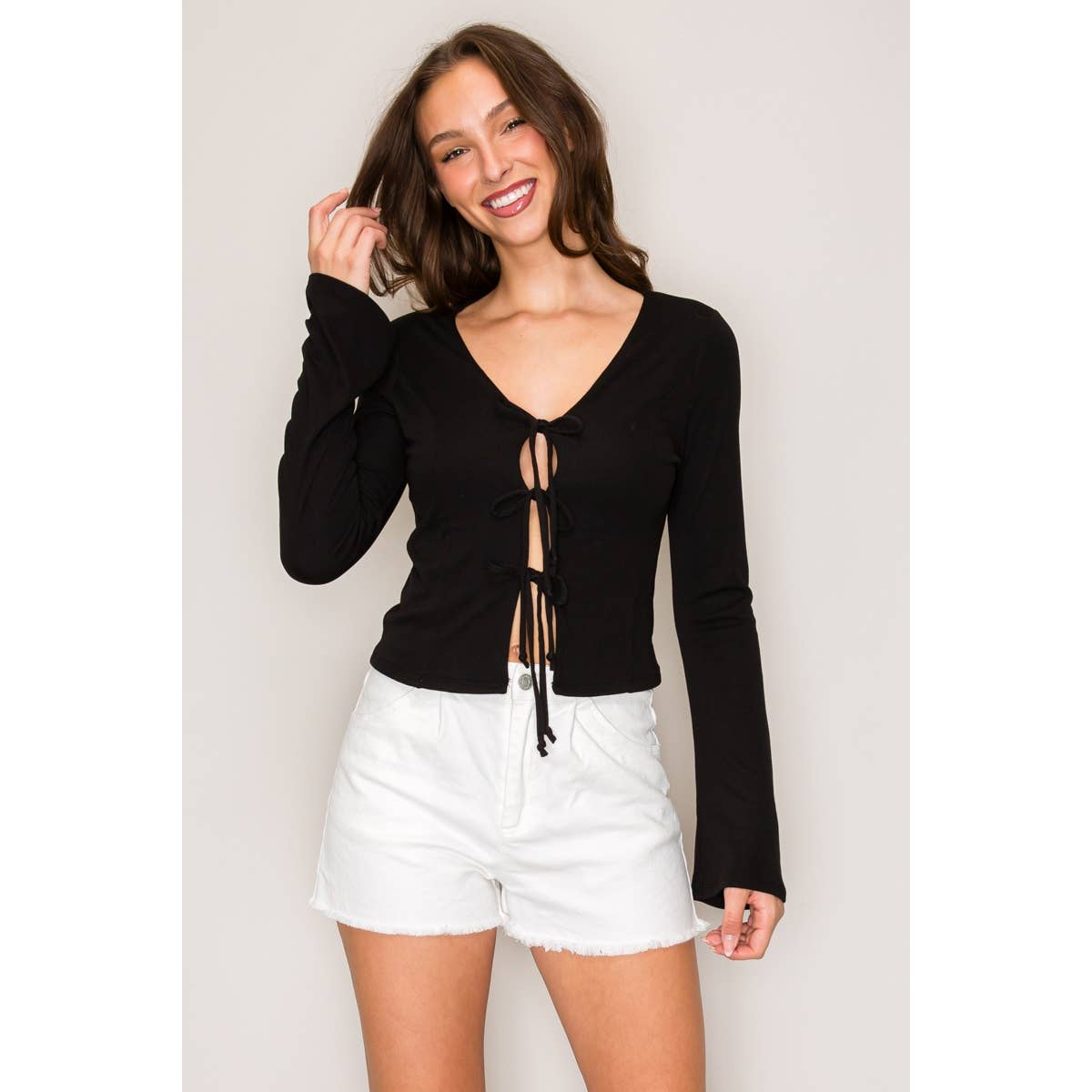 Popular 21 – wholesale Knit top – Women's – 3 Tie Flared Long Sleeve Top5