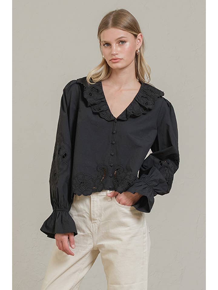 RAISONNEL - Vente Chemisier – femme - Blouse à volants brodée - RT10395