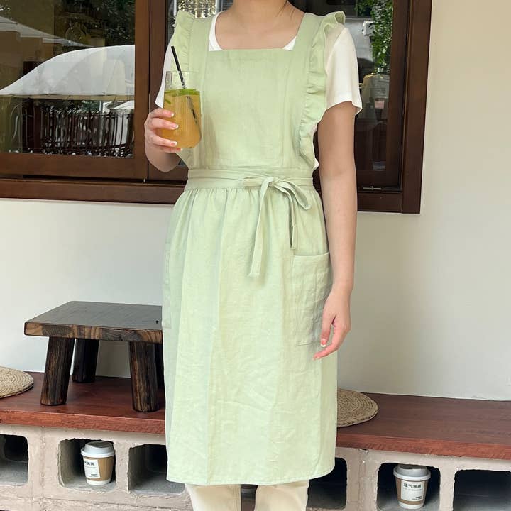 ACCITY - Wholesale Apron - SOLID COLOR COTTON PASTORAL FLORAL SMOCK APRON_CWMM5829