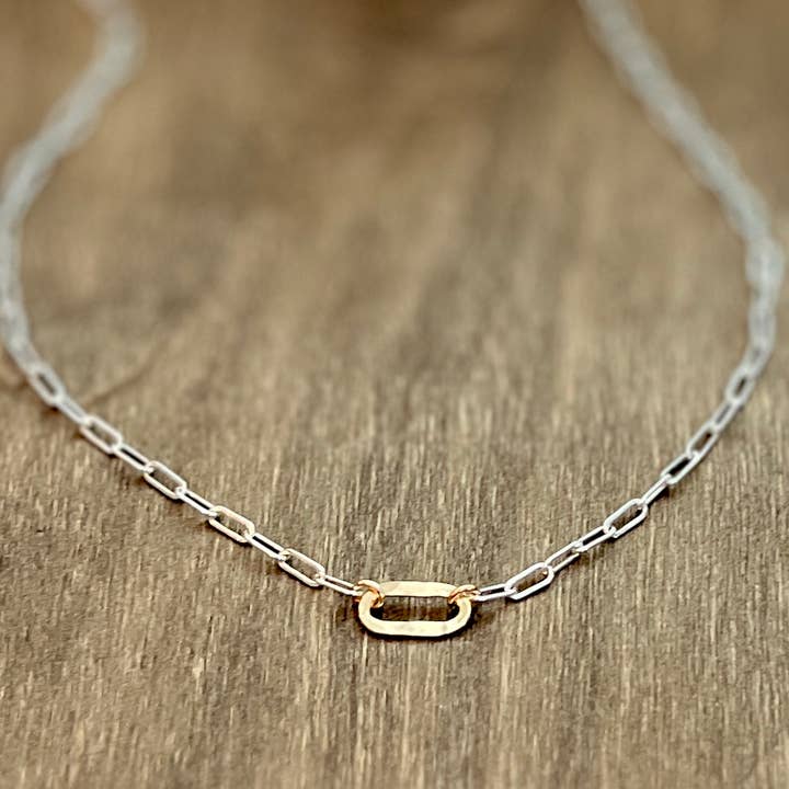 Collar Sovereign Sm, cadena de plata y eslabón dorado, metal mixto para venta al por mayor de elle deVisme artisan jewelry