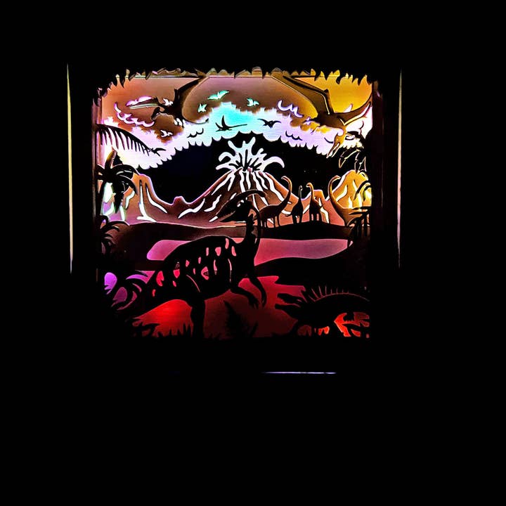 Squirrel Tacos Papercuts – wholesale Bookend – Lightbox - Dinosaurs and Lava Fields multicolor night light4