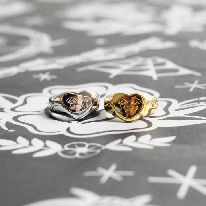 Cousins Collective - Wholesale Signet Ring - Crying Heart Signet Ring - Silver2