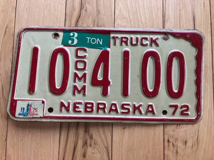 1972 Nebraska Commercial Truck License Plate W/ 1975 Tab for wholesale by RusticPlates