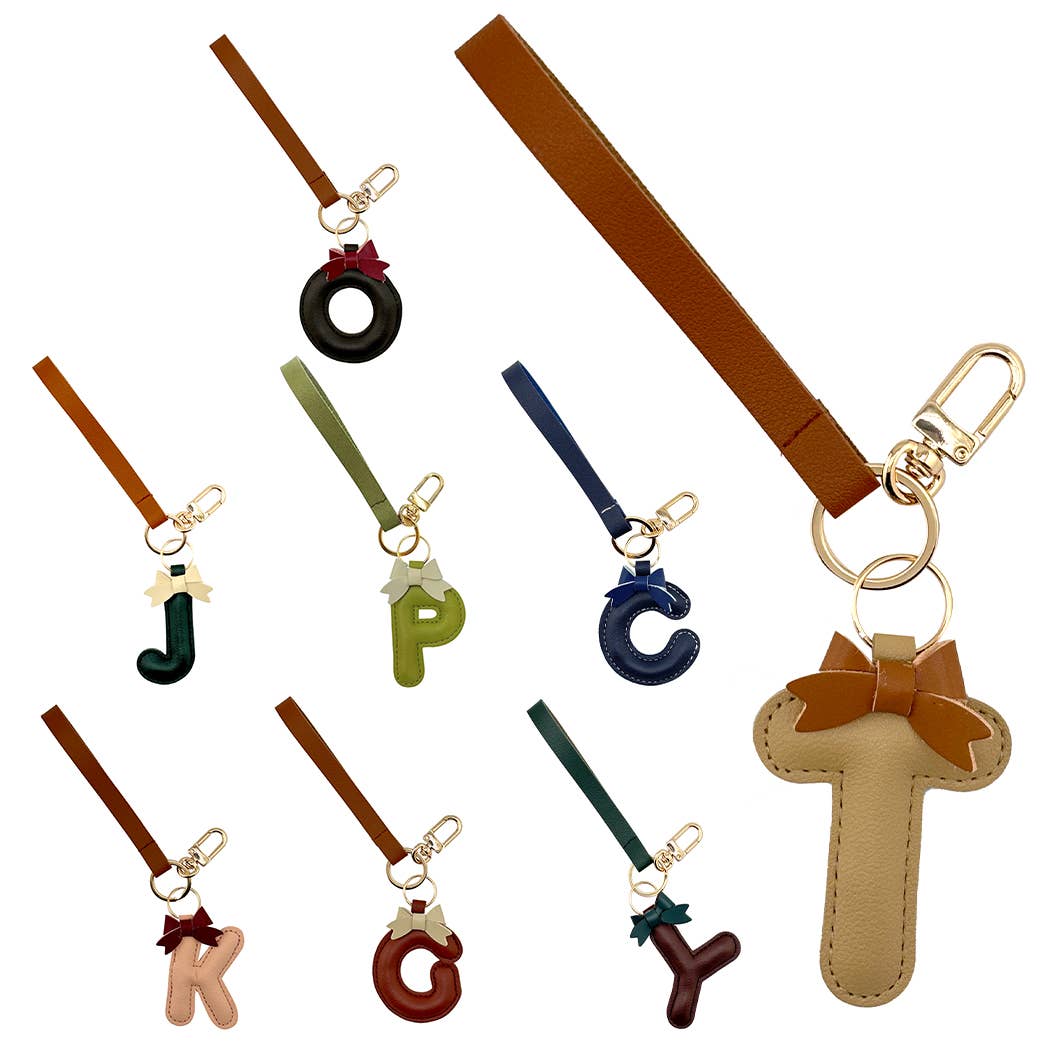 Fashion City - Wholesale Keychain – Women's - Alphabet with Bow Faux Leather Key Chain Bag Charm8
