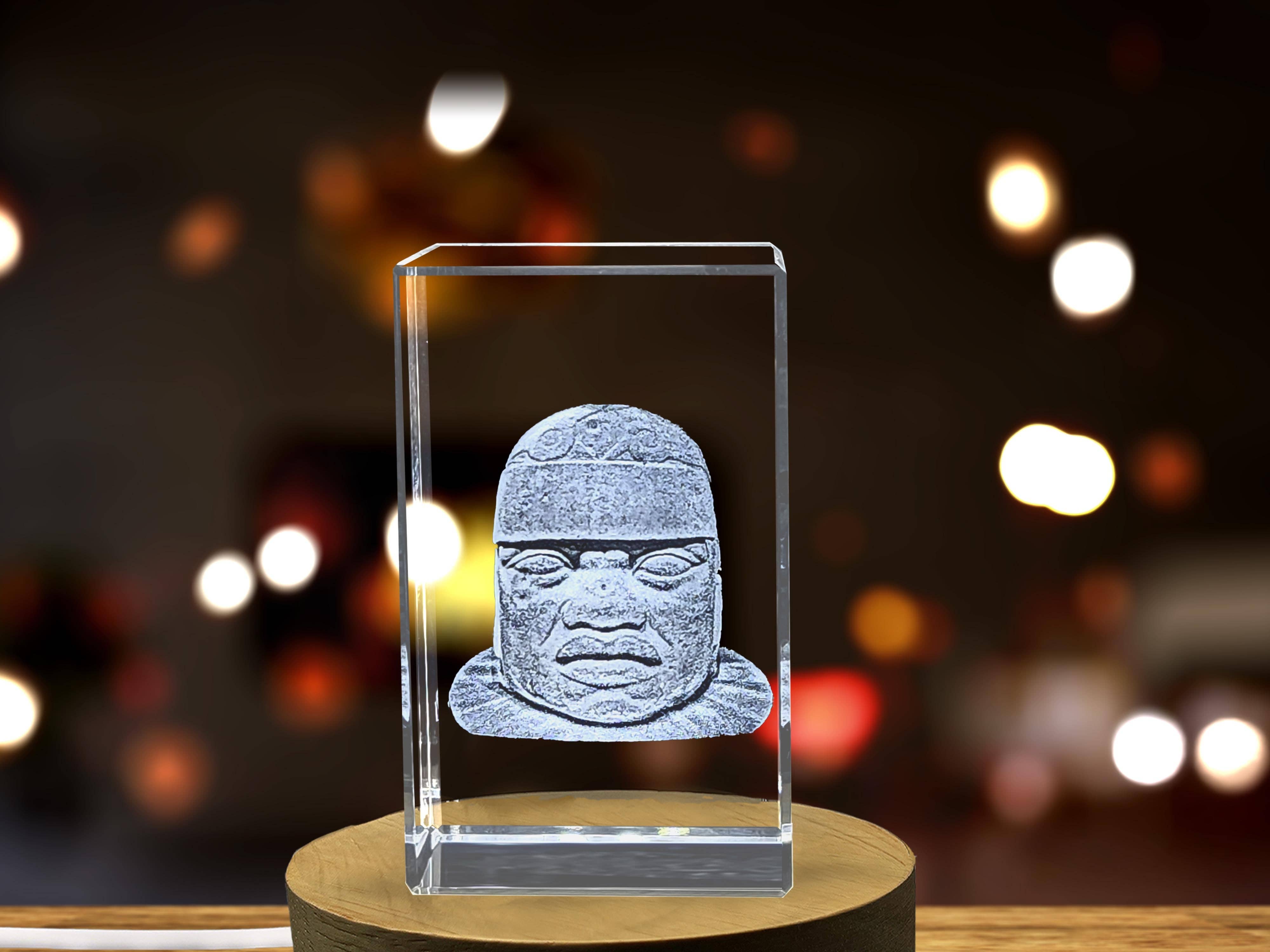 AB Crystal Collection - Vente Figurine décorative - Statue de Tête Colossale Olmèque Gravée en Cristal 3D Unique Cadeau2