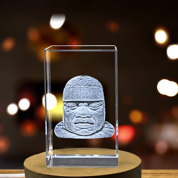 AB Crystal Collection - Vente Figurine décorative - Statue de Tête Colossale Olmèque Gravée en Cristal 3D Unique Cadeau2