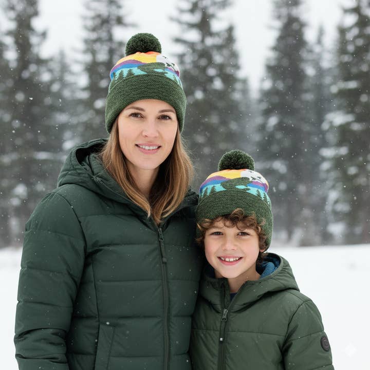 Kids Fishing Pom Beanie Warm Winter Knit Hat for Outdoor Adventure for wholesale by Northern Icons Creations INC