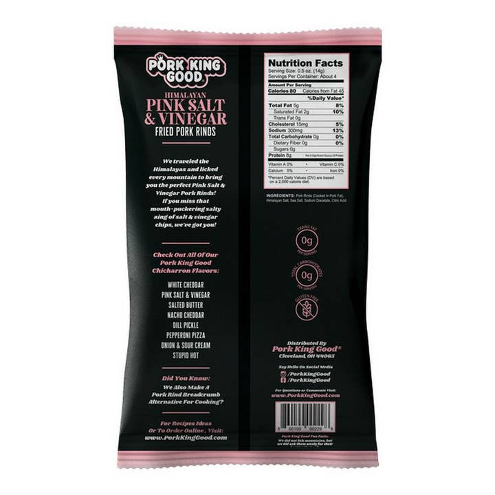 Pork King Good - Wholesale Puffed Snack - Pork King Good Pink Salt & Vinegar Pork Rinds 1.75 oz1