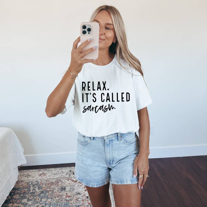 Relax, It's Called Sarcasm, Funny Graphic Tee or Crewneck for wholesale by The Foxy Golden