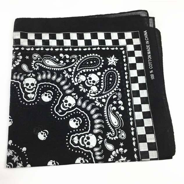 Black Skull Geo Printed Square Head Scarf for wholesale on Faire2