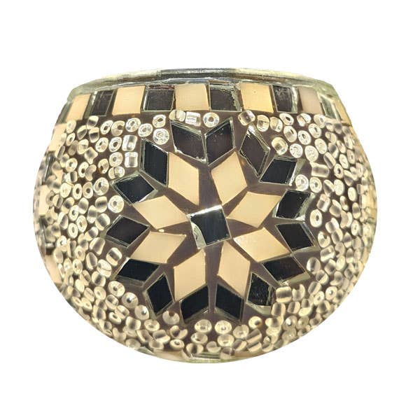 Candle Votive in Mosaic glass design by color - White for wholesale by Access by Mediterranean Concepts