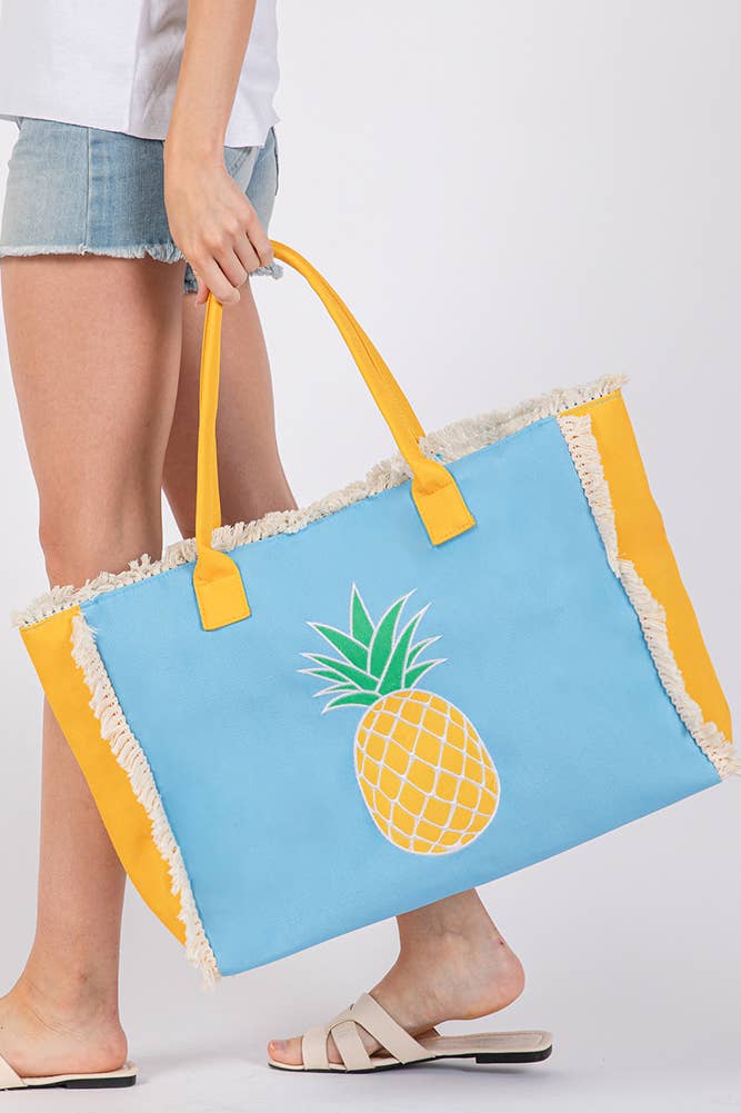 Hana - Wholesale Tote Bag - Women's - Embroidered Design Patch Fringe Summer Tote Bag3