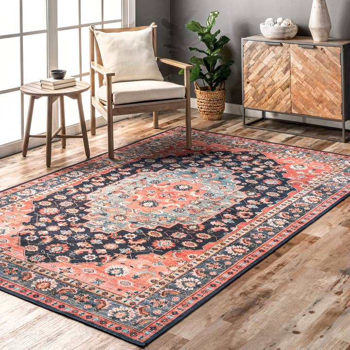 Blue Shyla Washable Southwestern Area Rug for wholesale on Faire