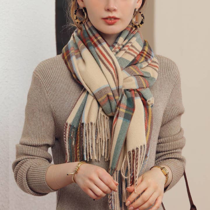ACCITY - Wholesale Scarf - Women's - WINTER LENGTH PLAID SCARVES FRINGE SHAWL SCARF_CWASC0186