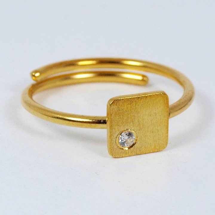 bague mince, bague carrée en or, bague réglable en argent 925 pour la vente par Fragkiski Designs