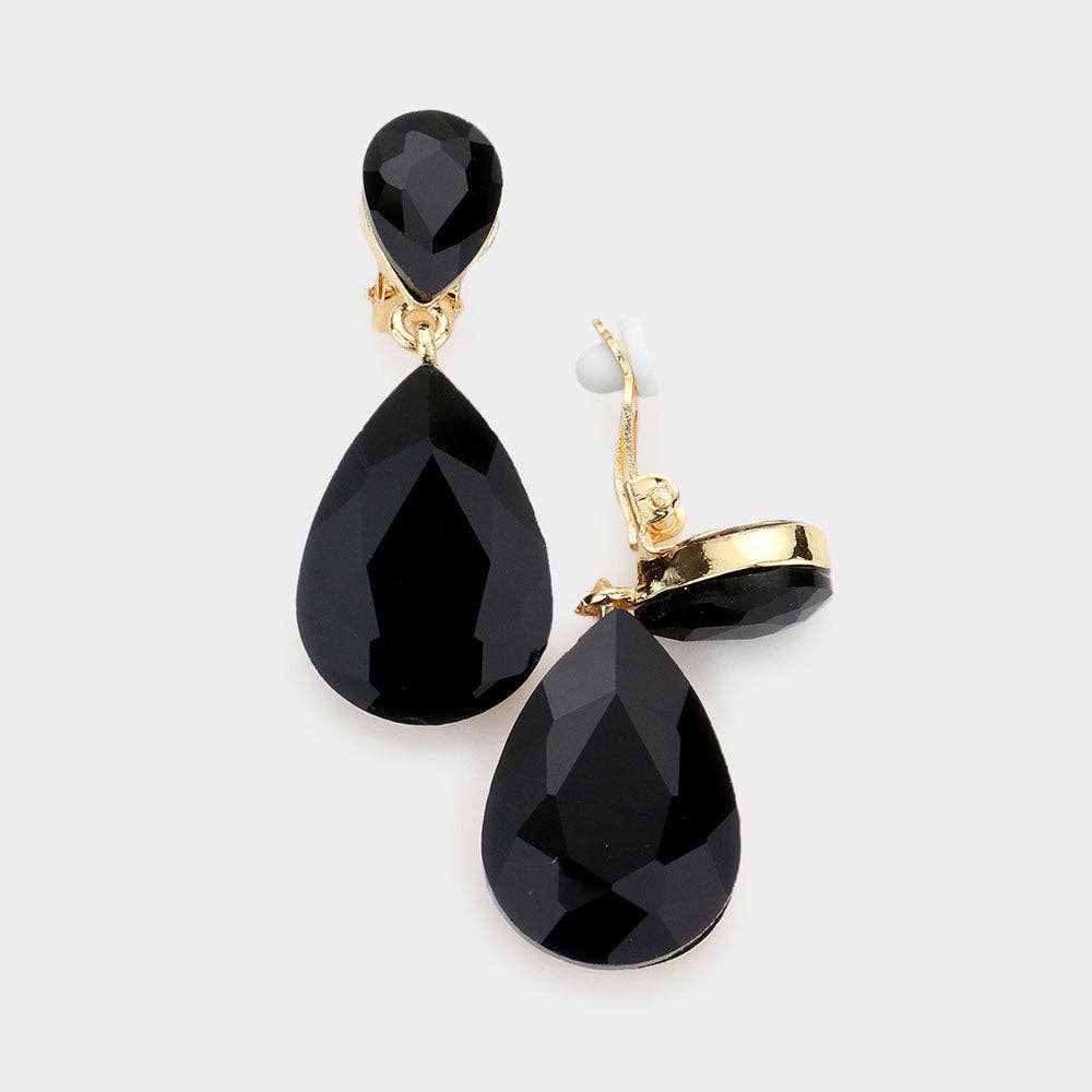Madeline Love - Wholesale Clip-On Earrings - Double Teardrop Stone Link Clip on Evening Earrings6