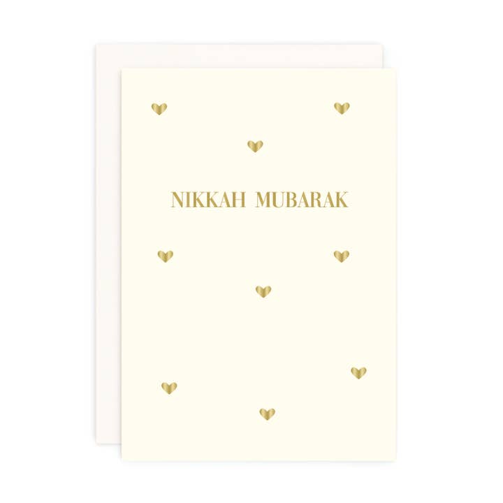 Nikkah Mubarak, ivory gold goil hearts, wedding islamic card for wholesale by Studio Saba
