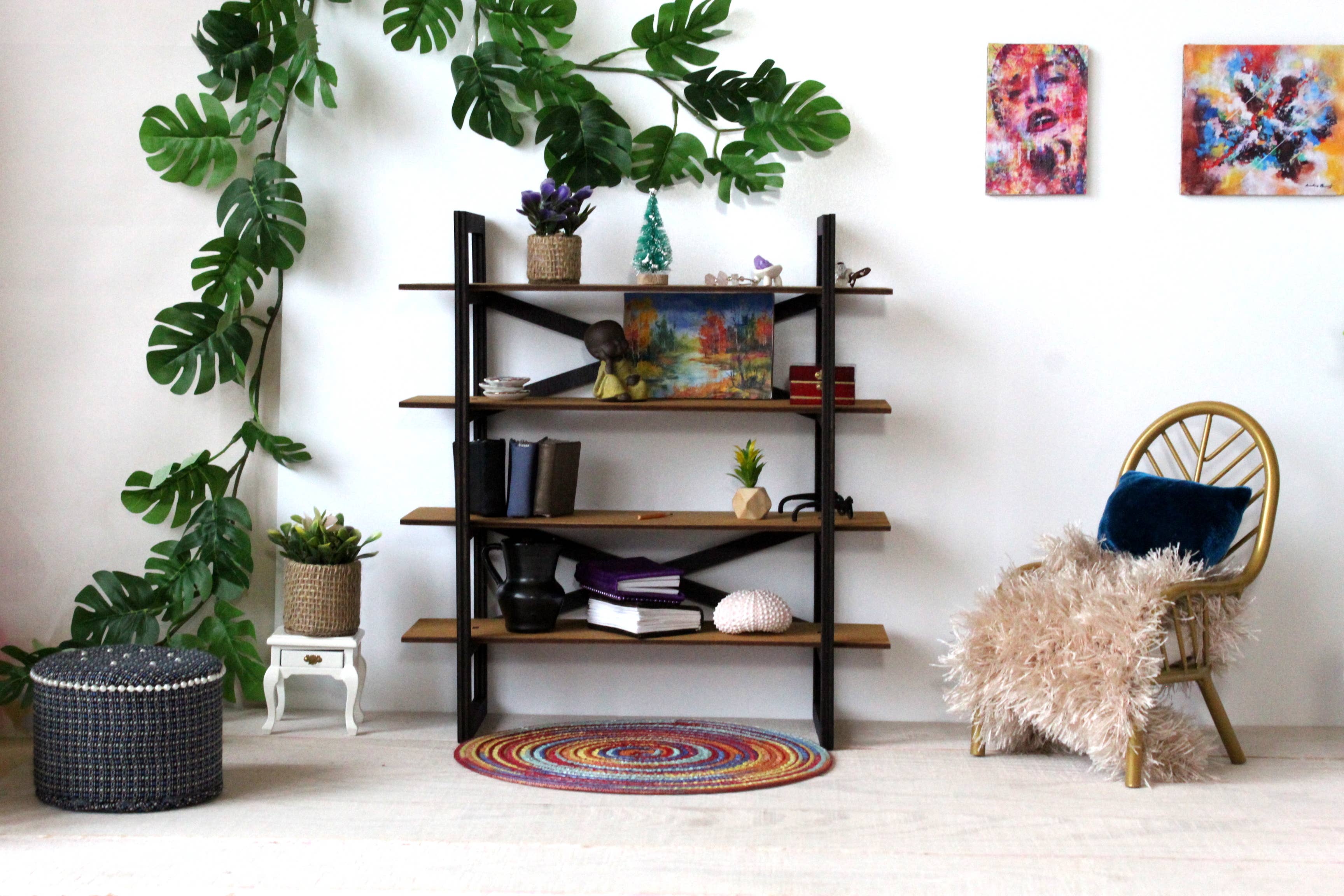 Lenasminiland – wholesale Tillbehörskit för docka - Barn – Miniatyr moderna bokhylla 1:6 skala dockhus möbler Trä9