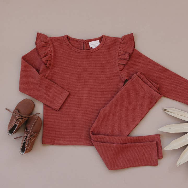 Henry Drew Collection - Wholesale Top & Pant Set - Kids - Ruffle Long Sleeve | Barn Red1