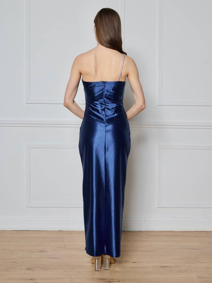 Lautinel - Wholesale Gown - Women's - Rhinestone Asymmetric Bodycon Mid-Length Evening Dress R60024