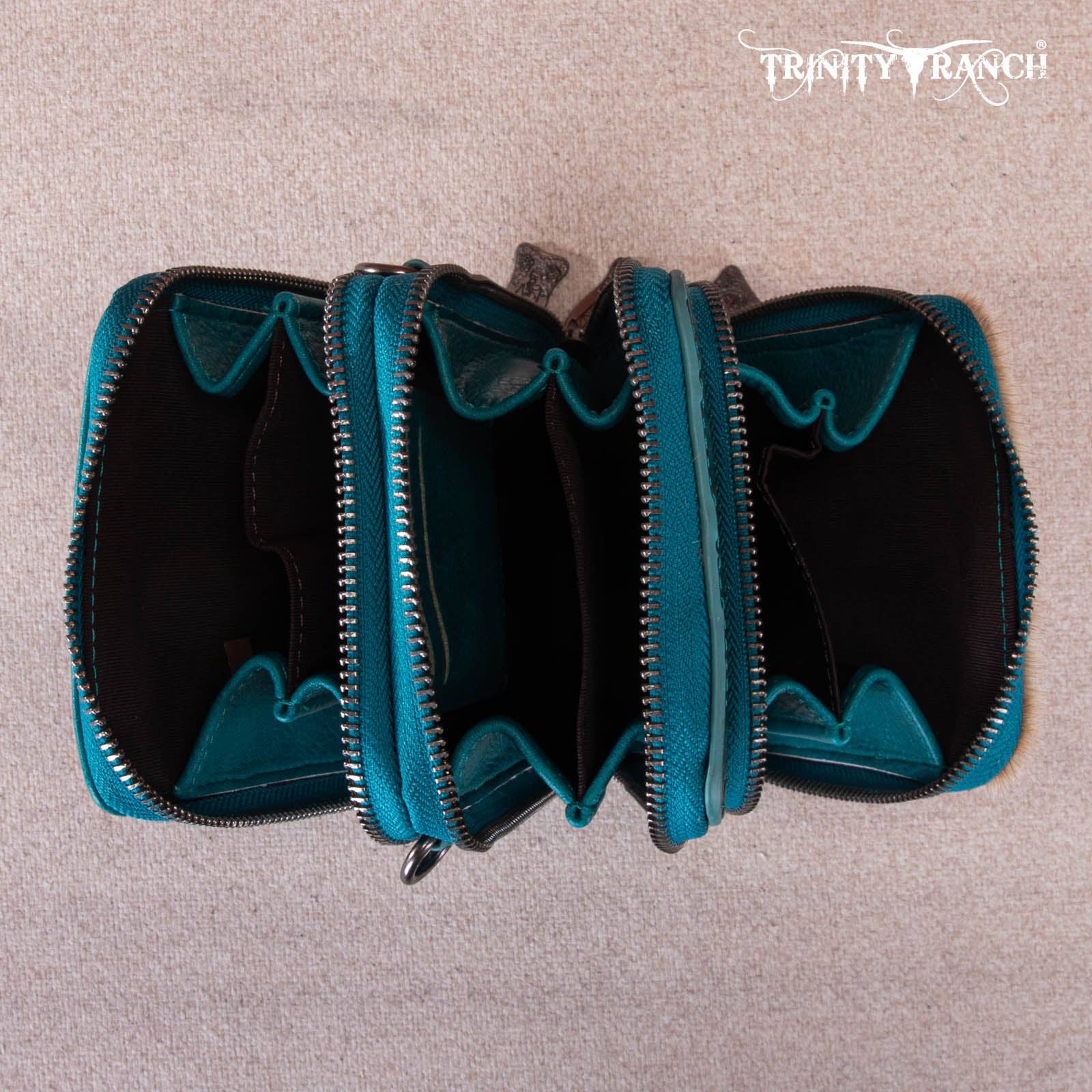 REMOVED BRAND - Wholesale Crossbody Bag - Women's - TR159 -183  Trinity Ranch Genuine Hair-On Cowhide /Tooled  Collection Phone Purse with Coin Pouch49