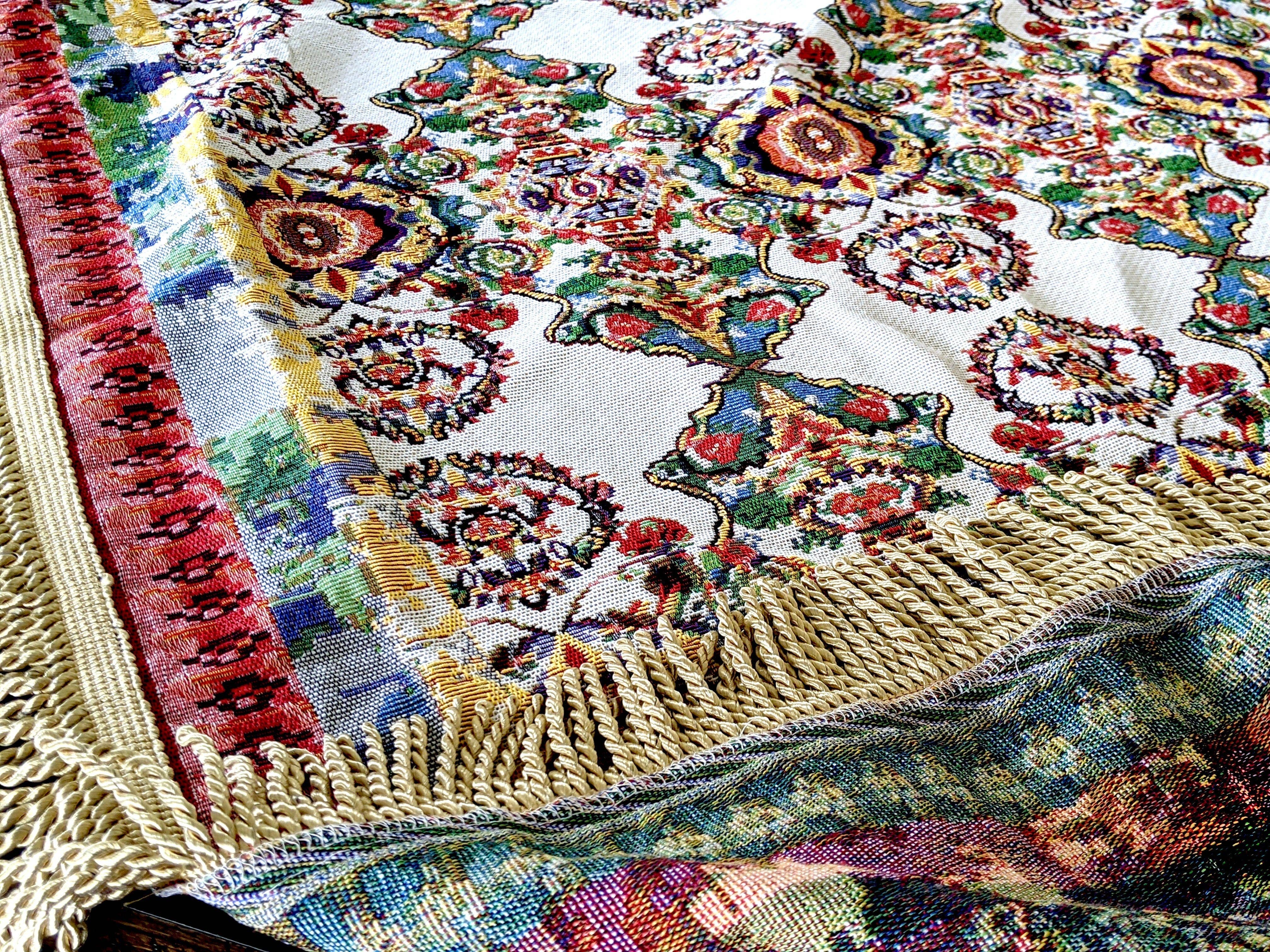 Tache Home Fashion - Wholesale Tablecloth - Tache Elegant Ivory Colorful Ornate Paisley Woven Tapestry Tablecloth (18193)9