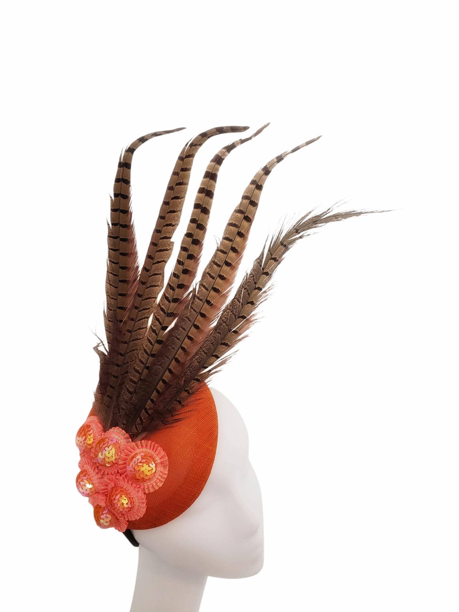 Rehoboth Hats - Wholesale Fascinator Hat - Women's - Sinamay Pillbox Hat with Pheasant Feathers for Events3