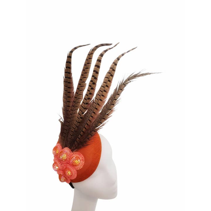 Rehoboth Hats - Wholesale Fascinator Hat - Women's - Sinamay Pillbox Hat with Pheasant Feathers for Events3