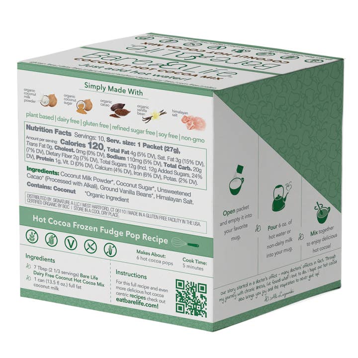 Bare Life - Wholesale Hot Cocoa Mix/Kit - Dairy Free & Vegan Coconut Hot Cocoa Mix - 0.95 Oz (10 Ct.)