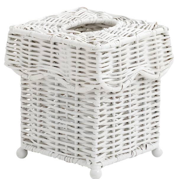 The Enchanted Home - Wholesale Basket - White SCALLOPED WICKER WASTEPAPER BASKET & TISSUE HOLDER