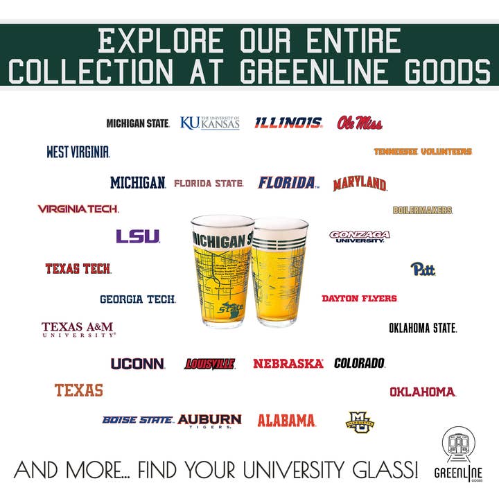 Greenline Goods - Wholesale Beer Glass/Mug - Michigan State University Pint Glasses Contains Full Color MSU Logo & Campus Map MSU Spartans Gift idea College Grads and Alumni (Set of 2)