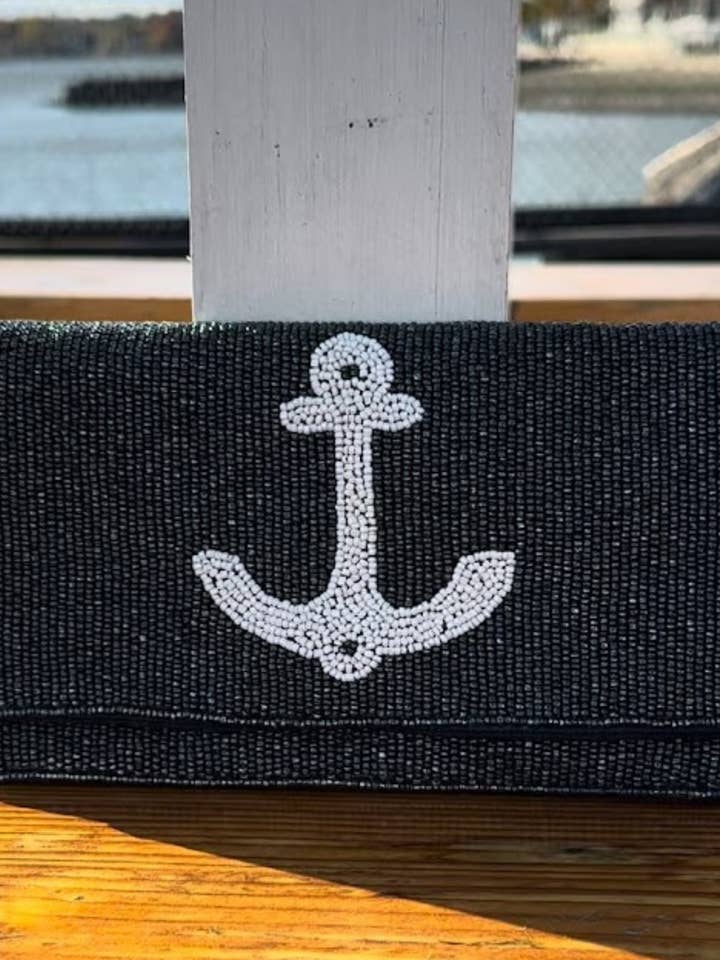 Navy Beaded Anchor Clutch – Coastal Luxury Resort Handbag Be for wholesale by NAVY JANE