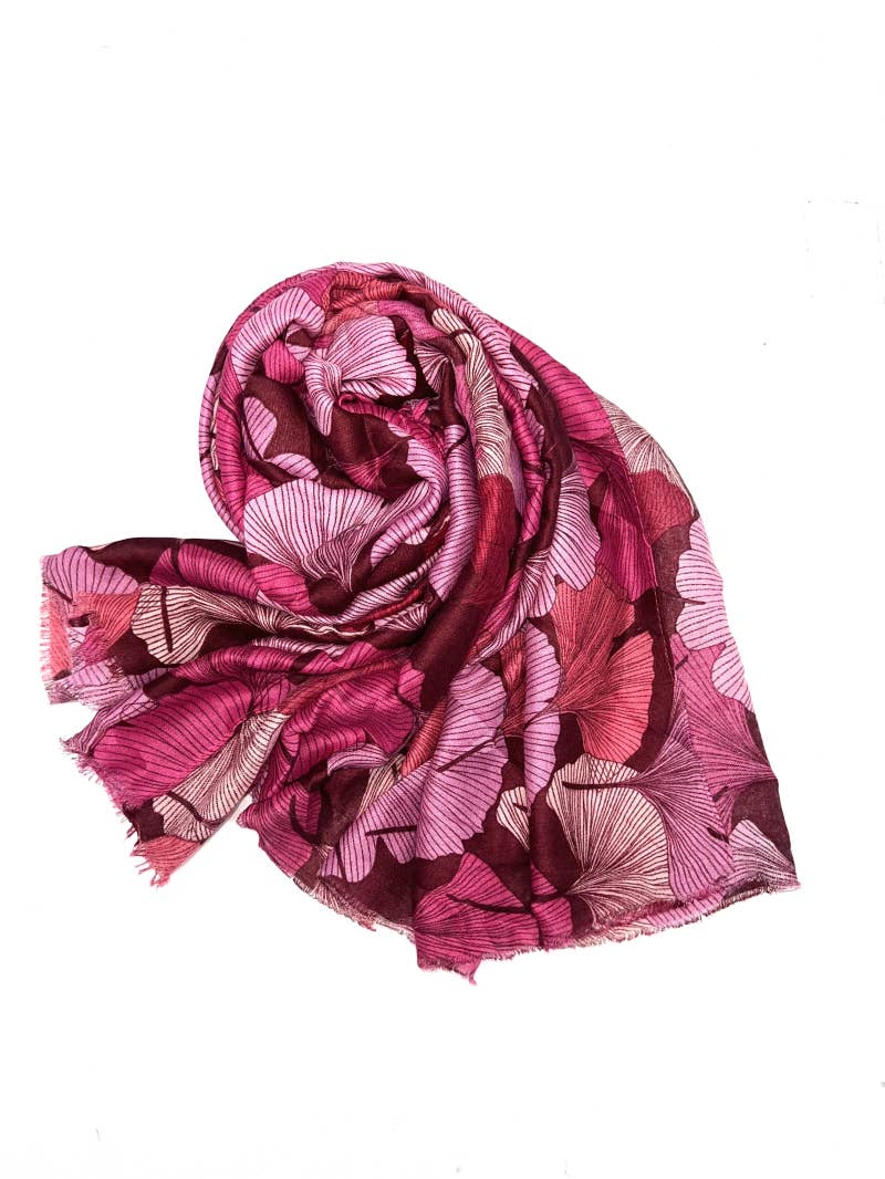 LINETA - Wholesale Scarf - Women's - HH-240 Ginkgo pattern printed scarf 1