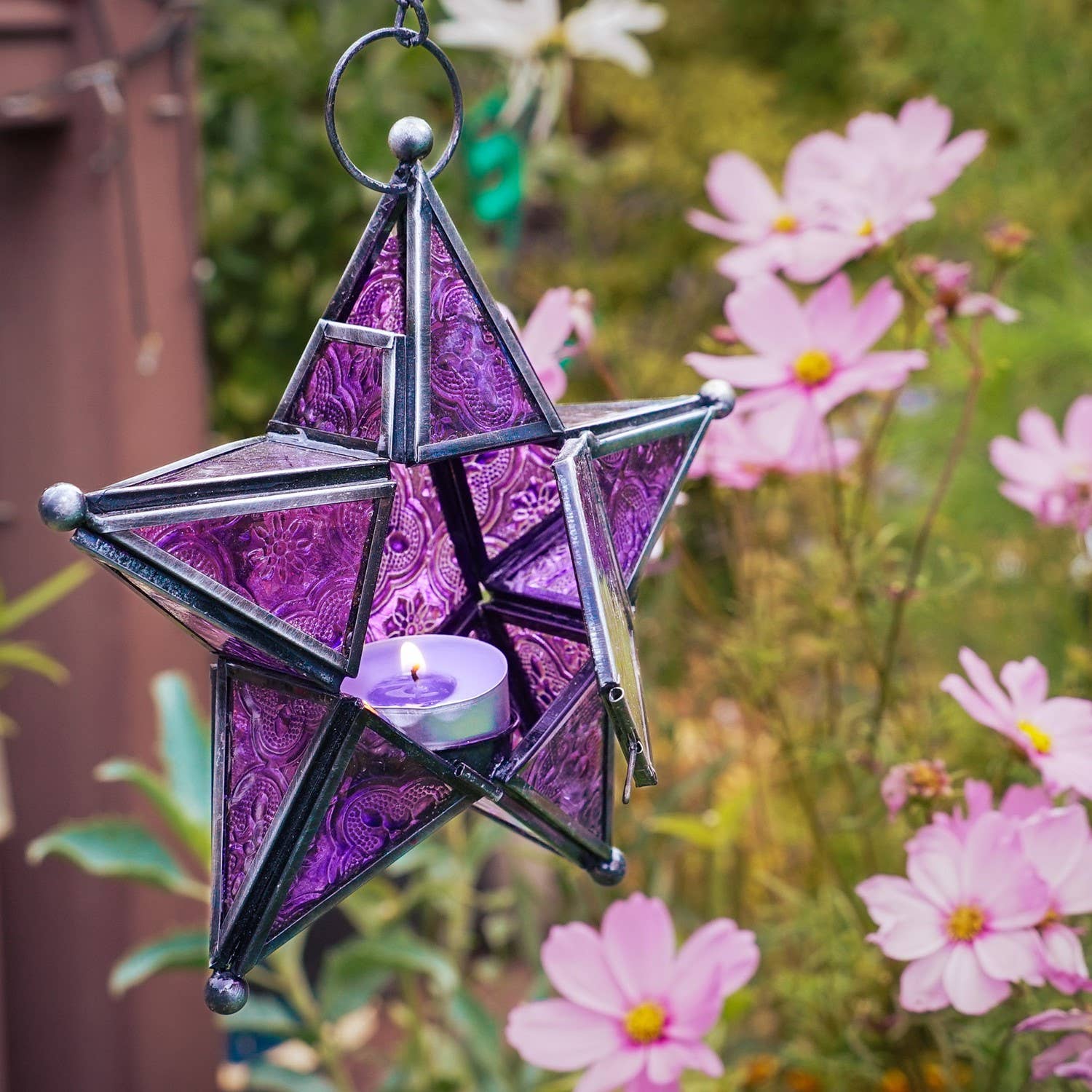 In the Breeze, LLC. - Wholesale Candle Holder - Purple 5-Point Star Hanging Tealight Lantern1