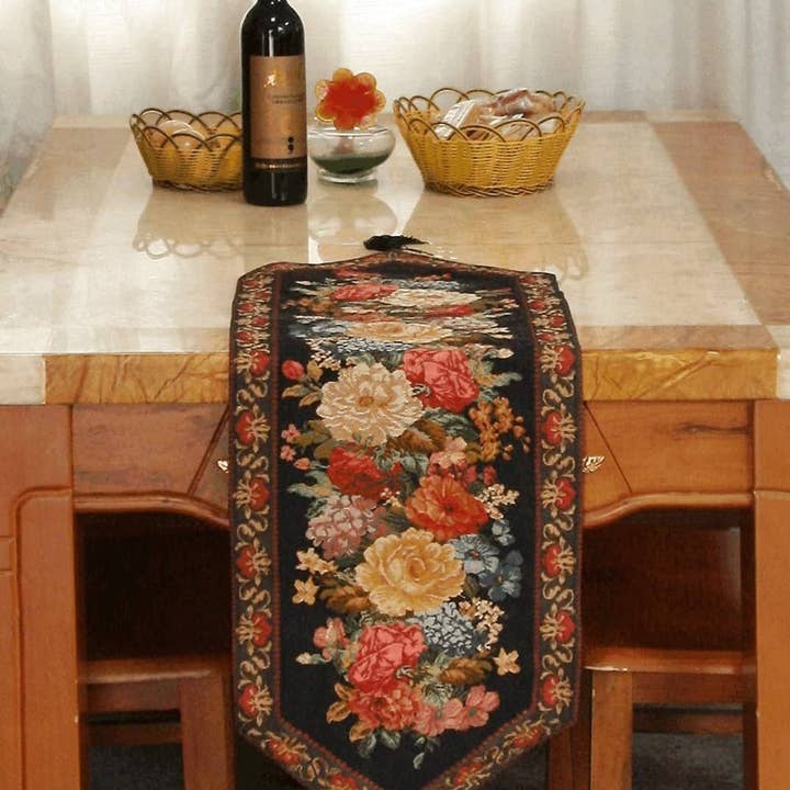 Tache Country Rustic Floral Midnight Awakening Table Runner (3089BL) for wholesale by Tache Home Fashion