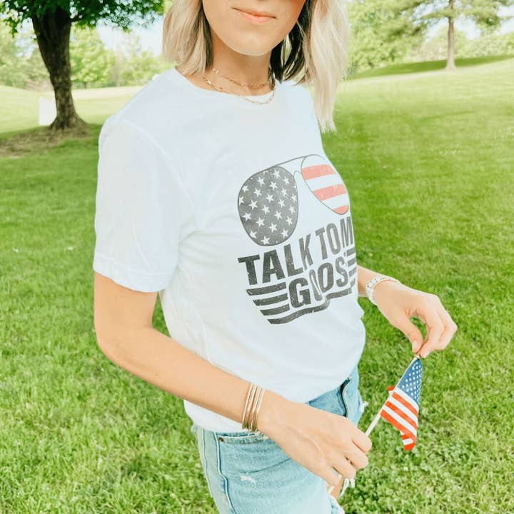 White Talk To Me Goose Tee for wholesale on Faire