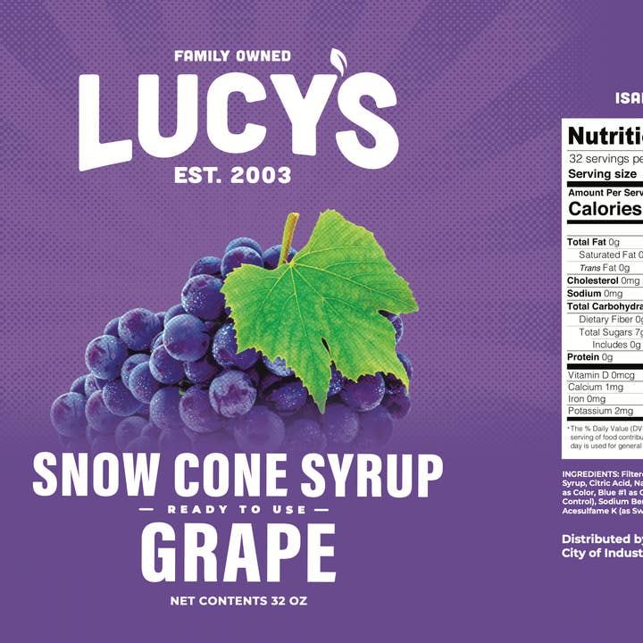Lucy's - Wholesale Flavored Syrup - Grape Snow Cone Syrup - 32oz