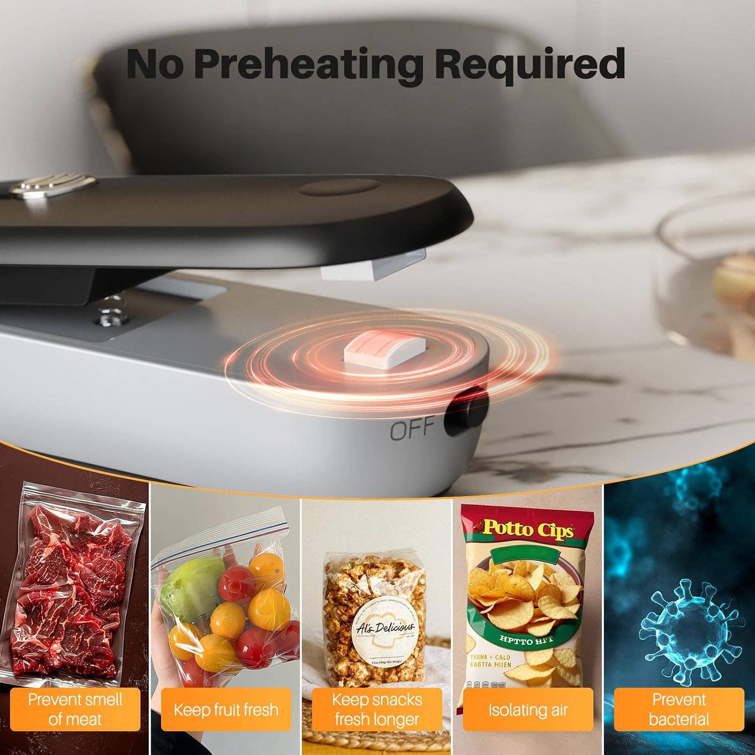 VIGOR - Vente Ustensile/gadget de cuisine - Scelleuse thermique et coupeur avec cordon, sac à puce portable à main5