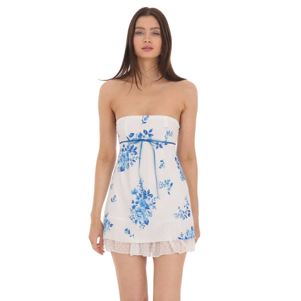 Lucy In The Sky - Wholesale Dress - Women's - Floral Dotted Strapless Dress in White4